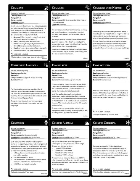 Spell Cards 5e, Druid Spells 5e, Dnd 5e Spell Cards, Dnd Printables, 5e Spell Cards, Schools Of Magic, Dnd Spell Cards, Dnd Journal, Dm Tools