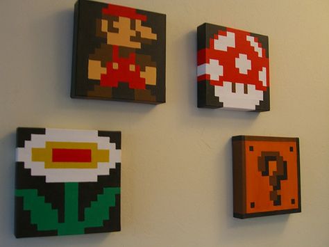 Mario Painting, Nerdy Decor, Minecraft Theme, Arcade Room, Cat Ideas, Painting Canvases, Boy Decor, 8 Bits, Boys Bathroom