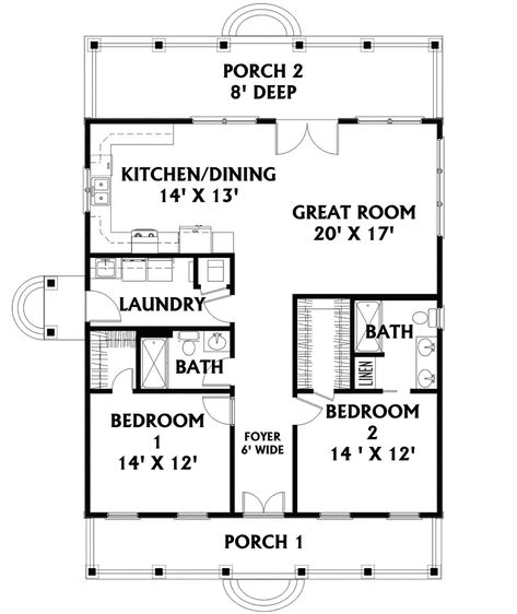 Cabin Square Floor Plans, Guest House Plans, Cottage Floor Plans, 2 Bedroom House Plans, House Plans One Story, Cottage Style House Plans, Small House Decorating, Small House Floor Plans, Casas The Sims 4