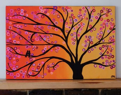 Peinture sur toile et tableau décoratif à faire soi-même pour customiser l'intérieur ! Art Fundraiser, Abstract Tree Painting, Christmas Paintings On Canvas, Fundraiser Ideas, Easy Canvas Painting, Abstract Tree, Simple Acrylic Paintings, Sunset Painting, Beginner Painting