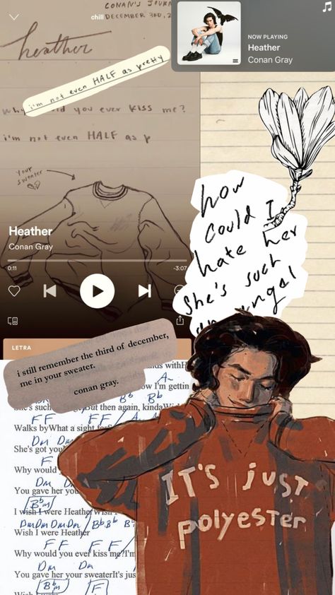 #conangrayheather #heatherconangray #heathersong #wallpaper #conangray #kidkrow #kidkrowconangray #conangraykidkrow Superache Aesthetic Wallpaper, Heathers Aesthetic Wallpaper, Heather Wallpaper, Heathers Wallpaper, Conan Gray Aesthetic, Lyric Poster, Gray Aesthetic, Deja Vu, Conan Gray