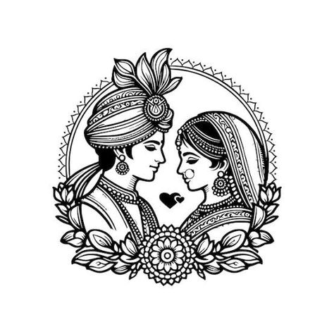 Bride Clipart, Frames Design Graphic, Wedding Symbols, Arabic Henna Designs, Modern Indian Art, Door Design Photos, Indian Artwork, Wedding Drawing, Basic Hand Embroidery Stitches