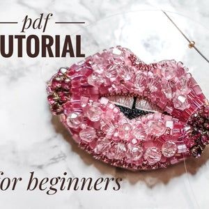 Red Lips Brooch Tutorial DIY Beaded Lips Jewelry Making | Etsy Lips Jewelry, Embroidery Brooches, Brooch Tutorial, How To Make Pink, Lip Jewelry, Knitted Accessories, Brooch Diy, Bee Jewelry, Bee Brooch