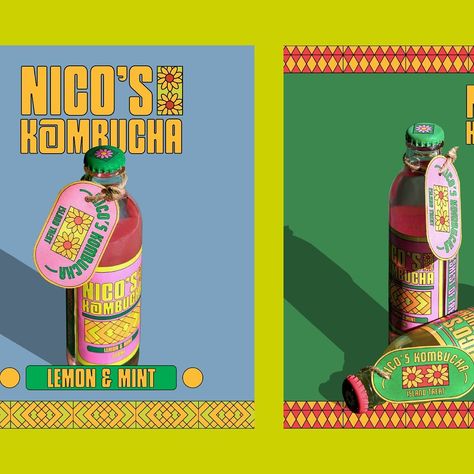 Posters for Nico’s Kombucha 🌼 Photography by @curatedbynavya #brand #branding #design #designinspo #kombucha #graphicdesign #logo #typography #brandidentity #drink #summer #designfeed #branddesign #photography #productphotography #productshoot #logodesign #posterdesign #poster #tropical #colors #explore Kombucha Photography, Tropical Typography, Kombucha Brands, Drink Logo, Logo Typography, Drinks Logo, Tropical Drink, Tropical Colors, Creative Posters