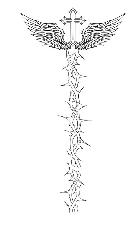 Rose With Thorns Spine Tattoo, Men’s Small Spine Tattoo, Christian Spine Tattoo Men, Cross Sketch Tattoo, Thorn Spine Tattoo, Men Spine Tattoo, Cross Tattoos For Men Forearm, Tattoo Ideas Back Spine, Spine Tattoos For Men