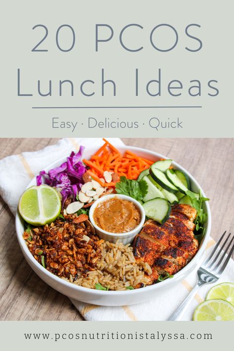 These 20 PCOS lunch ideas are anything but boring. They're packed with flavor and nutrition to reduce your carb cravings, hair loss, and hirsutism (aka hair growth). There are several super quick, no cook options, along with some options that can be prepped ahead of time. Meal Prep Insulin Resistance, Hormone Healthy Lunch Ideas, Low Prep Lunch Ideas, Cortisol Friendly Meals, Insulin Resistant Lunch Ideas, Insulin Resistance Salads, Healthy Lunch Ideas No Carb, Low Gi Lunch Ideas, Easy Insulin Resistance Recipes