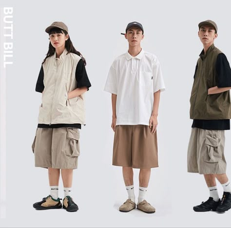 Utility Shorts Outfit, Fisherman Outfit, Hiking Outfit Men, Vest Outfits Men, Trekking Outfit, Camping Outfits For Women, Asian Streetwear, Hype Clothing, Camping Outfits