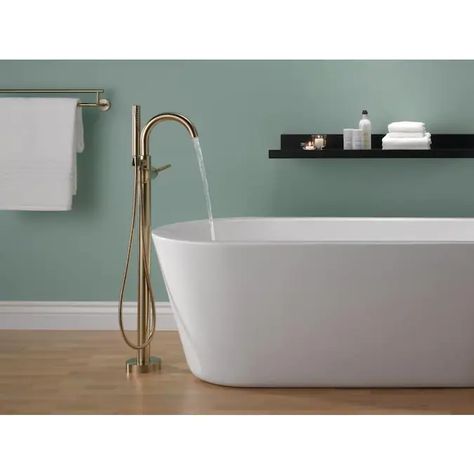 Delta Contemporary Champagne Bronze 1-Handle Residential Freestanding Bathtub Faucet in the Bathtub Faucets department at Lowes.com Delta Trinsic Champagne Bronze, Delta Trinsic, Shower Renovation, Freestanding Bathtub Faucet, Large Tub, Freestanding Tub Filler, Roman Tub Faucets, Tub Cleaner, Subtle Highlights