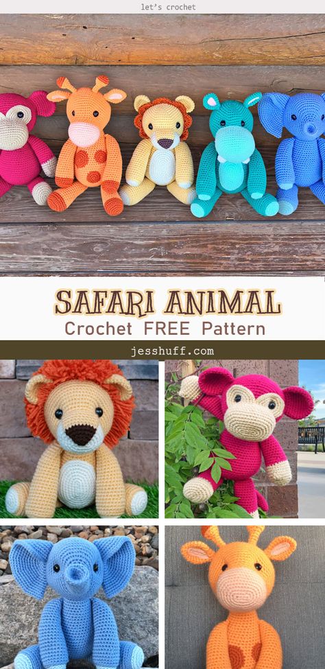 Safari Animal Amigurumi Free Crochet Pattern Crochet Sloth, Crochet Toys Free Patterns, Animal Amigurumi, Crochet Lion, Giraffe Crochet, Crochet Toys Free, Crochet Animal Amigurumi, Animal Crochet, Crochet Animals Free Patterns