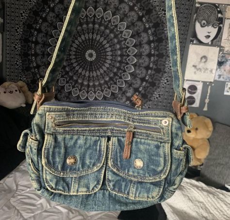 Denim Satchel Bag, Y2k Style Satchel Bag With Large Capacity, Jean Purses Ideas Recycled Denim, Y2k Satchel Bag, Vintage Denim Shoulder Bag, Jean Messenger Bag, Denim Y2k Bag, Vintage Denim Tote Shoulder Bag, Denim Messenger Bag