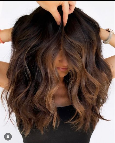 Hazelnut Hair, Chocolate Balayage, Mocha Color Hair, Golden Brown Hair Color, Mocha Hair, Highlights Ideas, Plum Hair, Black Hair Balayage, Dark Brunette Hair