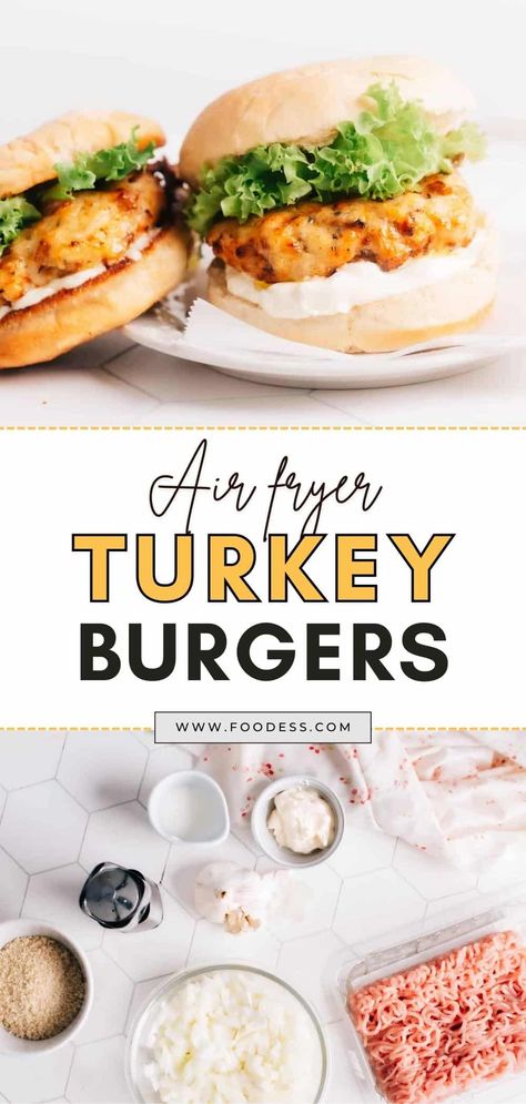 Prepare yourself for the ultimate turkey burger experience with these juicy and flavorful air fryer turkey burgers! Made with ground turkey and seasoned to perfection with herbs and spices, these burgers are cooked to juicy perfection in just 20 minutes. Perfect for a quick lunch or dinner, they're also great for meal prep. Customize with your favorite toppings and pair with a dipping sauce for an extra burst of flavor. Visit my blog for the full recipe, pro tips and step-by-step video ... Burger Spice, Homemade Turkey Burgers, Ground Turkey Burgers, Air Fryer Turkey, Cook Turkey, Turkey Patties, Greek Turkey Burgers, Fresh Turkey, Bbq Burgers