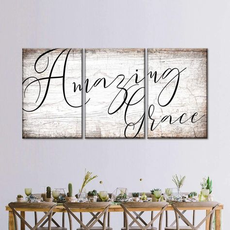 Amazing Grace I Multi Panel Canvas Wall Art | ElephantStock Glass Cabinet Doors Repurposed, Wooden Typography, Doors Repurposed, Typography Artwork, Typography Wall Art, Glass Cabinet Doors, Designer Home, Glass Cabinet, Church Decor