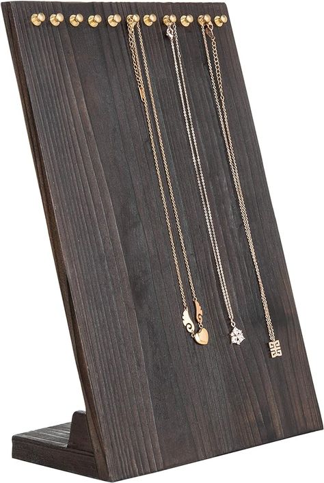 Amazon.com: MyGift 12-Inch Rustic Brown Solid Wood Multiple Necklace Holder Stand, Freestanding Jewelry Stand Chain Organizer Display Rack with 11 Brass-Tone Peg Hooks : Clothing, Shoes & Jewelry Wood Necklace Stand, Wood Necklace Holder, Necklace Holder Stand, Necklace Jewelry Display, Wood Jewelry Display, Peg Hooks, Jewelry Organizer Stand, Burnt Wood, Jewelry Organizer Wall