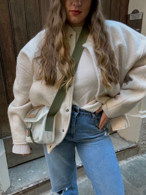 Women’s fashion, ootd, white jacket, women’s accessories, winter accessories, winter jacket, winter sweater, beige tones, beige aesthetic, crossbody bag Spring 2024 Jacket Trends, Spring Jackets 2024, White Jacket Women, Parisian Outfits, Spring Ootd, Beige Tones, Beige Jacket, Winter Sweater, Stockholm Fashion