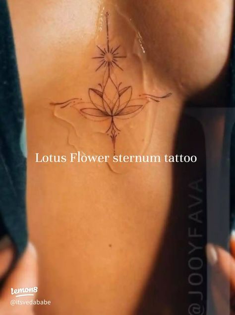 The lotus flower is such a powerful meaning. This placement I feel is so feminine too !! #healthylifestyle2024 #Lemon8Diary #tatto Lotus Flower Sternum Tattoo, Sternum Tattoo Lotus, Lotus Back Tattoo, Lotus Sternum Tattoo, Feminine Sternum Tattoo, Flower Sternum Tattoo, Women Sternum Tattoo, Orchid Flower Tattoos, Sternum Tattoo Design