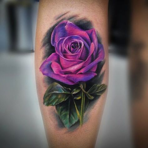 Purple Rose Tattoo, Colorful Rose Tattoos, Purple Rose Tattoos, Revelation Tattoo, Rose Drawing Tattoo, Rose Tattoos For Women, Tattoo Henna, Rose Tattoo Design, Up Tattoos