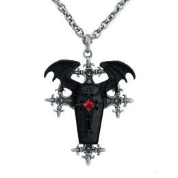 Gothic Bat Wings and  Vampire Coffin Necklace Coffin Necklace, Vampire Coffin, Gothic 1, Accessories Gothic, Vampire Jewelry, Red Stone Necklace, Goth Stuff, Bat Jewelry, Angel Wings Jewelry