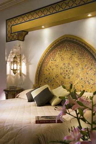 . Sofitel Hotel Marrakesh. #Moroccan #Handpainted #Headboard. Moroccan Decor Bedroom, Islamic Interior, Sofitel Hotel, Moroccan Inspiration, Moroccan Bedroom, Moroccan Home Decor, Romantic Bedroom Decor, Moroccan Homes, Moroccan Interiors