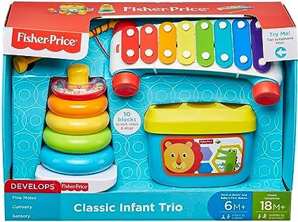 Fisher Price Classic Infant Trio Gift Set of Three Baby Toys for Stacking Sorting and Musical Play Fisher Price Baby Toys, Fine Motor Skills Development, Musical Plays, Fisher Price Toys, Baby #5, Third Baby, Treat Gift, Activity Toys, Baby Play