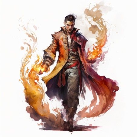 Fire Mage Male Character Design, Pyromancer Character Design, Autumn Eladrin Male, Fire Mage Art, Fire Elemental Male, Fire Pirate, Fire Person, Forge Cleric, Fire Wizard