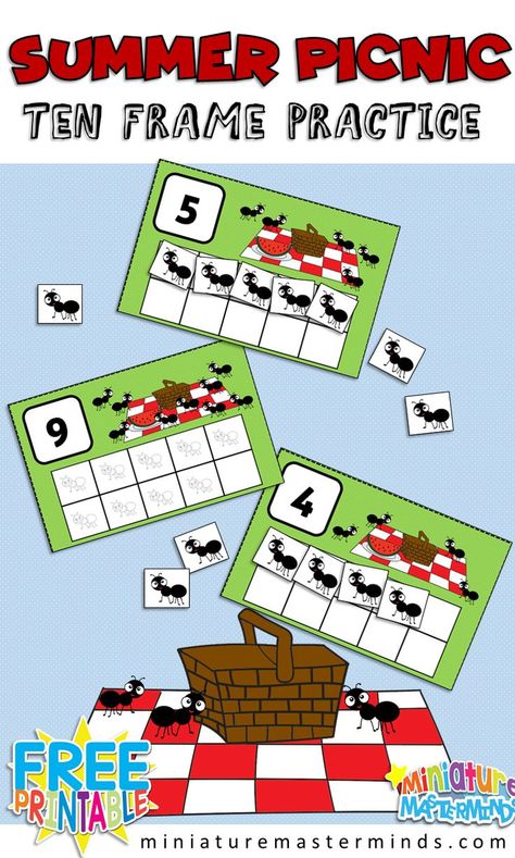 Ants At The Picnic Preschool 10 Frame Counting Activity Preschool Ant, June Themes, Turtle Classroom, Birds Crafts, Preschool Freebies, Ants Activities, Picnic Activities, Insects Preschool, Bugs Preschool