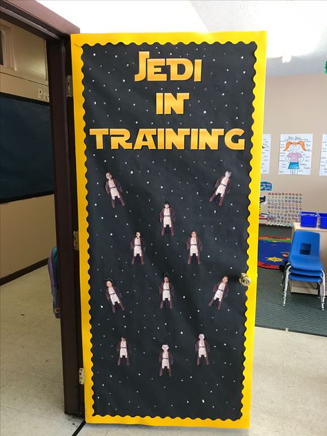 Star Wars Classroom Door Ideas, Star Wars Door Decorations Classroom, Star Wars Theme Classroom Ideas, Star Wars Bulletin Board Ideas, Star Wars Door Decorations, Star Wars Classroom Door, Star Wars Bulletin Board, Star Wars Halloween Decorations, Galaxy Classroom