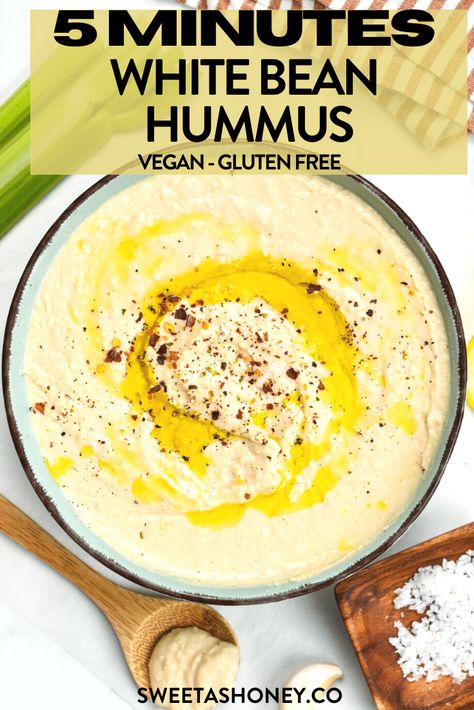 White Bean Hummus White Bean Aioli, Cannellini Bean Hummus, Canalini Beans Recipe, White Bean Hummus Recipe, Cannellini Bean Dip, White Bean Dip Recipe, Savoury Sauces, Cannellini Beans Recipes, Lemon Hummus