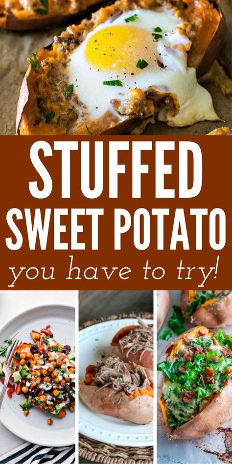 Your mouth is going to water when you see these Dinner Worthy Stuffed Sweet Potatoes. Jam-packed with flavor and nutrients you can't go wrong. #sweetpotato #dinner #easy #quick #simple #lunch #breagettingfit Mediterranean Sweet Potatoes, Stuffed Sweet Potato, Twice Baked Sweet Potatoes, Stuffed Sweet Potatoes, Simple Lunch, Loaded Sweet Potato, Organic Recipes Healthy, Getting Fit, Vegan Sweet Potato