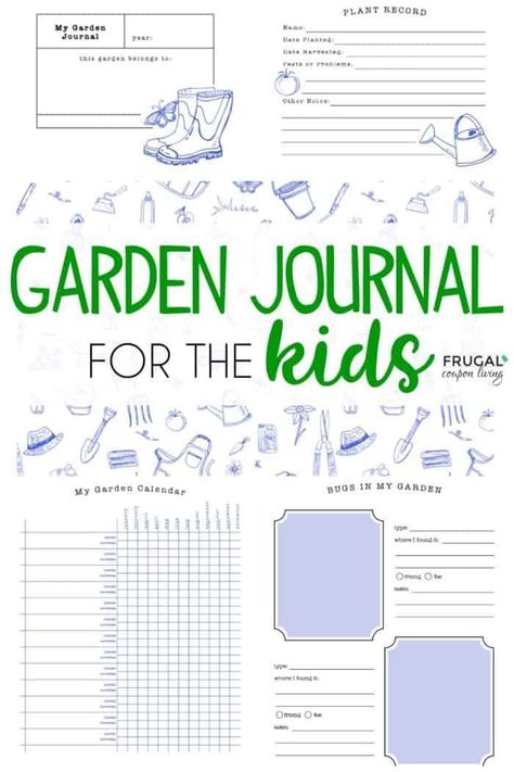 Free Kids Garden Journal Template. Printable garden diary. Includes a a bug tracker, a taste testing page and more. #FrugalCouponLiving #garden #template #freeprintable #printables #diary #printablesforkids #journal #journaling #gardenjournal #gardening #kidsprintables  #printablesforkids Garden Journal Template, Journal Template Printable, Kindergarten Journals, Gardening Printables, Garden School, Garden Diary, Plant Journal, Garden Calendar, Kids Garden