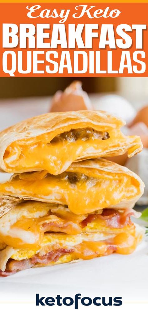 Breakfast burritos and tacos get all the hype, but have you ever had a breakfast quesadilla? This easy-to-make keto breakfast recipe is gooey with cheese and perfect for breakfast! You can even customize it with all of your favorite breakfast foods like bacon, sausage, veggies, and different types of cheeses. This keto breakfast quesadilla recipe is a great way to get breakfast on the table quickly. | @ketofocus #ketobreakfastQuesadillas #ketoQuesadillas #bestketobreakfastrecipe #Quesadillas Breakfast Quesadilla Recipes, Breakfast Quesadillas, Keto Breakfast Smoothie, Breakfast Quesadilla, Breakfast Burritos Recipe, Bacon Sausage, Bacon Breakfast, Low Carb Soup, Low Sugar Recipes