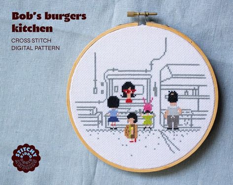 Dmc Color Palette, Kitchen Cross Stitch, Burger Kitchen, Bobs Burger, Im Happy For You, Bob's Burgers, Bobs Burgers, Cross Stitch Patterns Free, Modern Cross