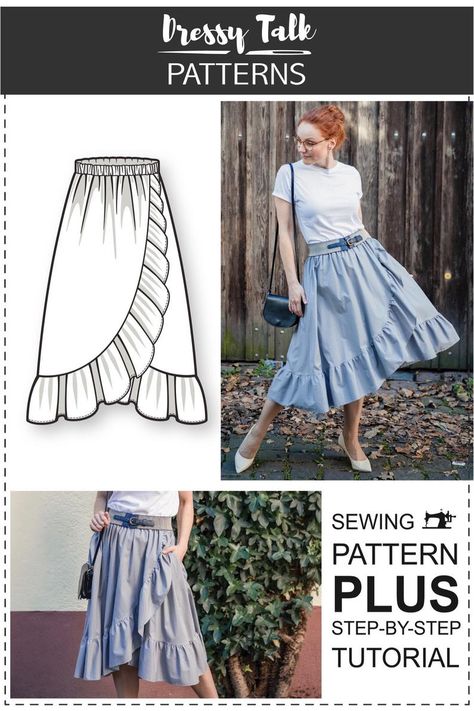 Ruffle Wrap Skirt Pattern, High Low Skirt Pattern, Elastic Waist Skirt Pattern, Wrap Skirt Pattern, Ruffle Wrap Skirt, Sew Ins, Diy Skirt, Couture Mode, Pattern Sewing