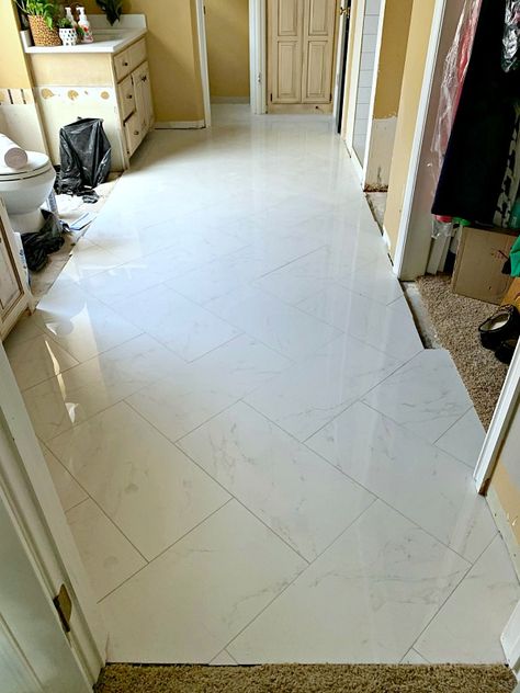 12x24 Wall Tile Patterns, 12x24 Tile Herringbone Pattern, Patterned Flooring Bathroom, Pattern Tile In Bathroom, Extra Large Tile Floor, Master Bath Marble Floor, 12x24 Herringbone Floor Tile Bathroom, Simple Tile Floor, Large Tile Herringbone Floor