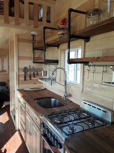 Tiny Cabin Kitchen, Small Cabin Kitchens, Privacy Divider, Mini Chalet, Rustic Tiny House, Shed Home, Tiny House Interior Design, Shed To Tiny House, River Cabin