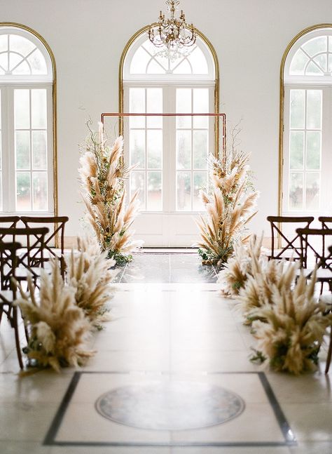 The perfect all neutral wedding inspiration is on our blog today. See more from this wedding editorial at Houston Wedding Venue Chateau Cocomar complete with pampas grass and all the pretty neutral details. #wedding #inspiration #texas #venue #Chateau Pampas Altar Wedding, Neutral Aesthetic Wedding Theme, Fabric Drapes Wedding, Neutral Wedding Aesthetic, Neutral Wedding Arch, Chapel Decorations Wedding, Pampas Grass Wedding Aisle, Wedding Chapel Decor, Chapel Wedding Decor