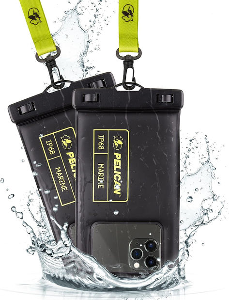 Pelican 2 Pack Marine - IP68 Waterproof Phone Pouch (Regular Size)-Floating Waterproof Phone Case For iPhone 14 Pro Max/ 13 Pro Max/ 12 Pro Max/ 11/ S23 - Detachable Lanyard - Black / Hi-Vis Yellow Waterproof Phone Case, Underwater Camera, Waterproof Pouch, Waterproof Phone, Phone Pouch, Water Proof Case, Iphone 5s, Phones Accessories, Iphone 15 Pro