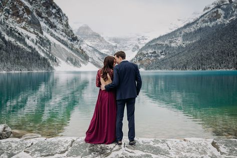 Thinking about visiting Lake Louise in October? See more of this amazing magical snowy Lake Louise engagement session to convince yourself that late fall is the best time to visit the Canadian Rockies! Mountain  engagement photo inspiration. Lake Louise engagement photographer. Best places for mountain engagement photos. Where to do engagement photos in Banff National Park. Rocky Mountain elopement photographer. Lake Louise wedding photographer. Rocky Mountain Elopement, Mountain Engagement Photos, Mountain Engagement Session, Snowy Mountain, Couples Engagement Photos, Mountain Engagement, Winter Photos, Lake Louise, Engagement Photo Inspiration