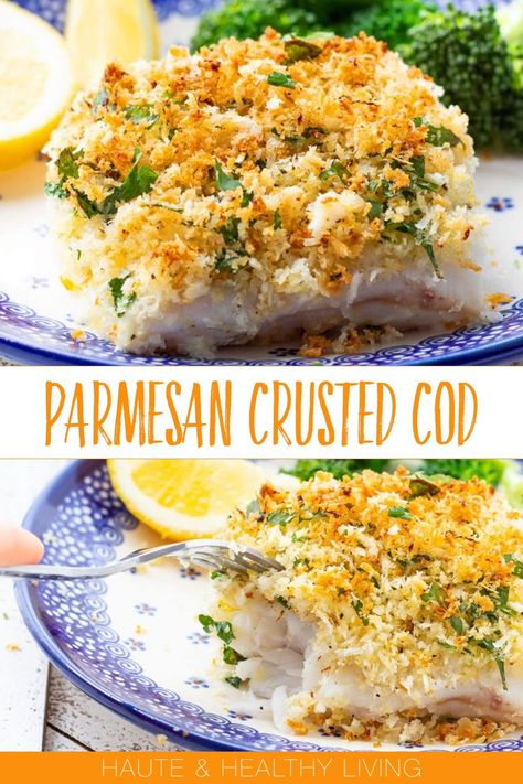 The Parmesan Crusted Cod is definitely a must-try! It's a great easy and light weeknight meal. Learn the recipe here - click to continue. How To Prepare Cod Fish, Parmesan Cod Baked, Parmesan Crusted Cod Baked, Fish Dinner Recipes For Family, Best Baked Cod Recipes, Recipes For Cod Fish, Cod Loin Recipes Baked, Crusted Cod Recipes, Cod Dinner Ideas