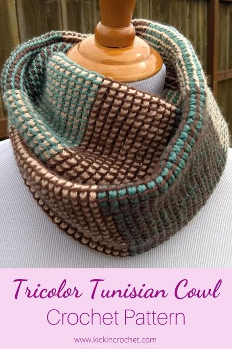 Tunisian Crochet In The Round, Crochet Seasonal, Crochet Colorwork, Crochet In The Round, Cowl Crochet Pattern, Awesome Crochet, Crochet Tunisian, Tunisian Crochet Pattern, Cowl Crochet