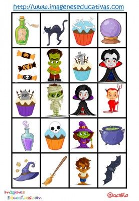 Lotería-Bingo de HALLOWEEN (1) Easter Templates Printables, Moldes Halloween, Fun Halloween Party Games, Halloween 11, Loteria Cards, Halloween Week, Halloween Bingo, Halloween Worksheets, Halloween 6