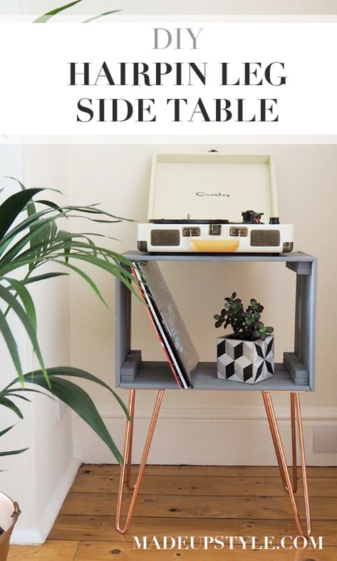 Side Table Ikea Hack, Crates Ideas, Ikea Crates, Hairpin Legs Diy, Crate Side Table, Ikea Side Table, Diy Hairpin, Diy Crate, Table Ikea