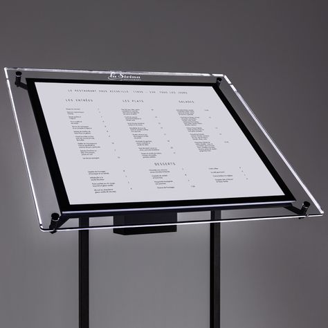 Illuminated signs / Outdoor menu display stands Outdoor Menu Display, Restaurant Menu Stand, Uncle Tetsu, Glass Sticker Design, Food Booth, Hostess Stand, Menu Signage, Restaurant Entrance, Hotel Menu