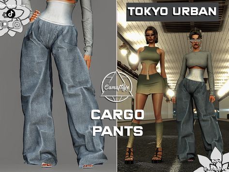 The Sims Resource - Tokyo Urban Collection - Cargo Pants Sims4 Pants, Neon Pants, Cc Clothing, Clothes Cc, Big Pants, Sims 4 Studio, Baggy Tops, Sims 5, Sims 4 Children