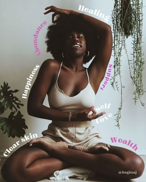 Mood all day✨ 〰️ @itsginaj Black Health And Wellness, Medicine Woman Aesthetic, Workout Aesthetic Black Women, Black Woman Meditating, Feminine Mood Board, Black Wellness, Black Joy, Black Motherhood, World Mental Health Day