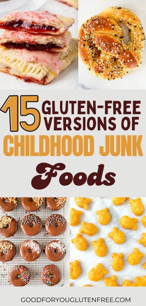 If you have celiac disease, gluten intolerance, or gluten sensitivity, you probably miss everything from Pop-Tarts and Goldfish to Hostess Donuts and Soft Pretzels. In this article, I share 15 of my favorite childhood treats and gluten-free version of them that I recreated in my kitchen. Celiac Recipes, Junk Foods, Gluten Free Pretzels, Gluten Free Living, Homemade Gluten Free, Gluten Sensitivity, Gluten Free Sweets, Gluten Intolerance, Gluten Free Eating