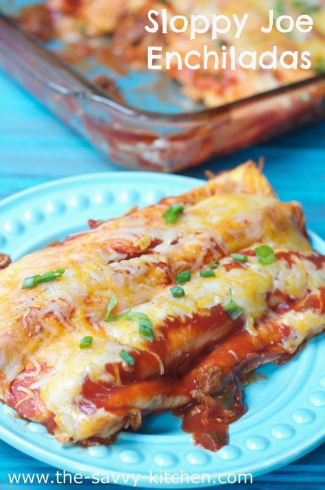 Sloppy joe enchiladas Sloppy Joe Enchiladas, Wontons, Sloppy Joe, Sloppy Joes, Birthday Dinner, Birthday Dinners, Egg Rolls, Savory Recipes, Spring Rolls