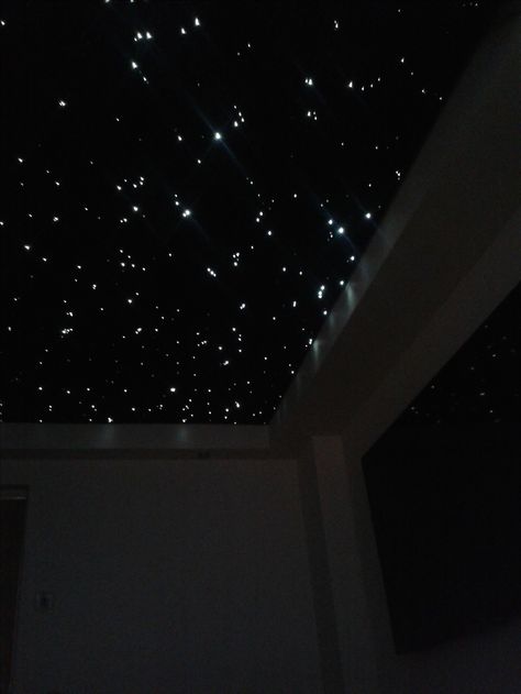 Black Ceiling With Gold Stars, Sun Roofs Ceilings Bedroom, Bedroom Roof Lights, Bedroom With Stars On Ceiling, Star Roof Ceilings, Twinkle Ceiling Lights, Starry Night Ceiling Bedrooms, Glow In The Dark Stars Aesthetic Room, Star Lights On Ceiling Bedrooms