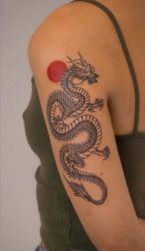 Chinese Style Dragon Tattoo, Japanese Dragon Design Tattoo, Dragon Tattoo For Women On Arm, Lady Dragon Tattoo, Dragon Tattoo Unique, Chinese Dragon Tattoos Forearm, Dragon Tattoo Back Of Arm, Tattoo Ideas Asian Style, Dragon Tattoo Placement For Women