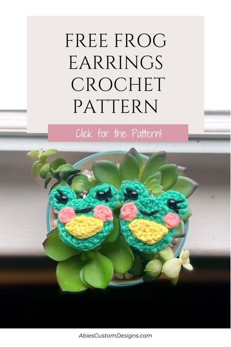 Get hoppin' with these adorable crocheted frog earrings! Perfect for any frog lover, these free patterns are simple to make and even more charming to wear. Click to find this pattern and start crocheting today! Crochet Mushroom Earrings Free Pattern, Crochet Frog Keychain Free Pattern, Crochet Turtle Earrings, Crochet Frog Earrings, Crochet Frog Applique, Crocheted Frog, Start Crocheting, Frog Earrings, Earrings Crochet